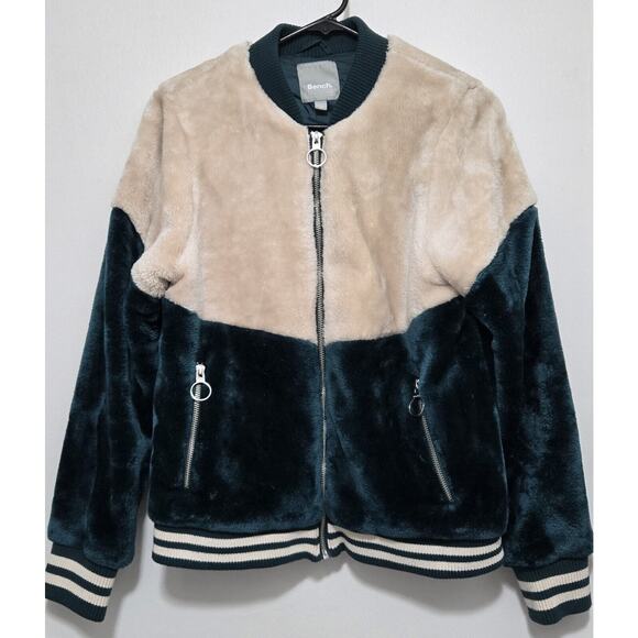 Bench Brand~Color Block Bomber Jacket in Ponderosa Pine~SOFT Sherpa~Ribbed Trim